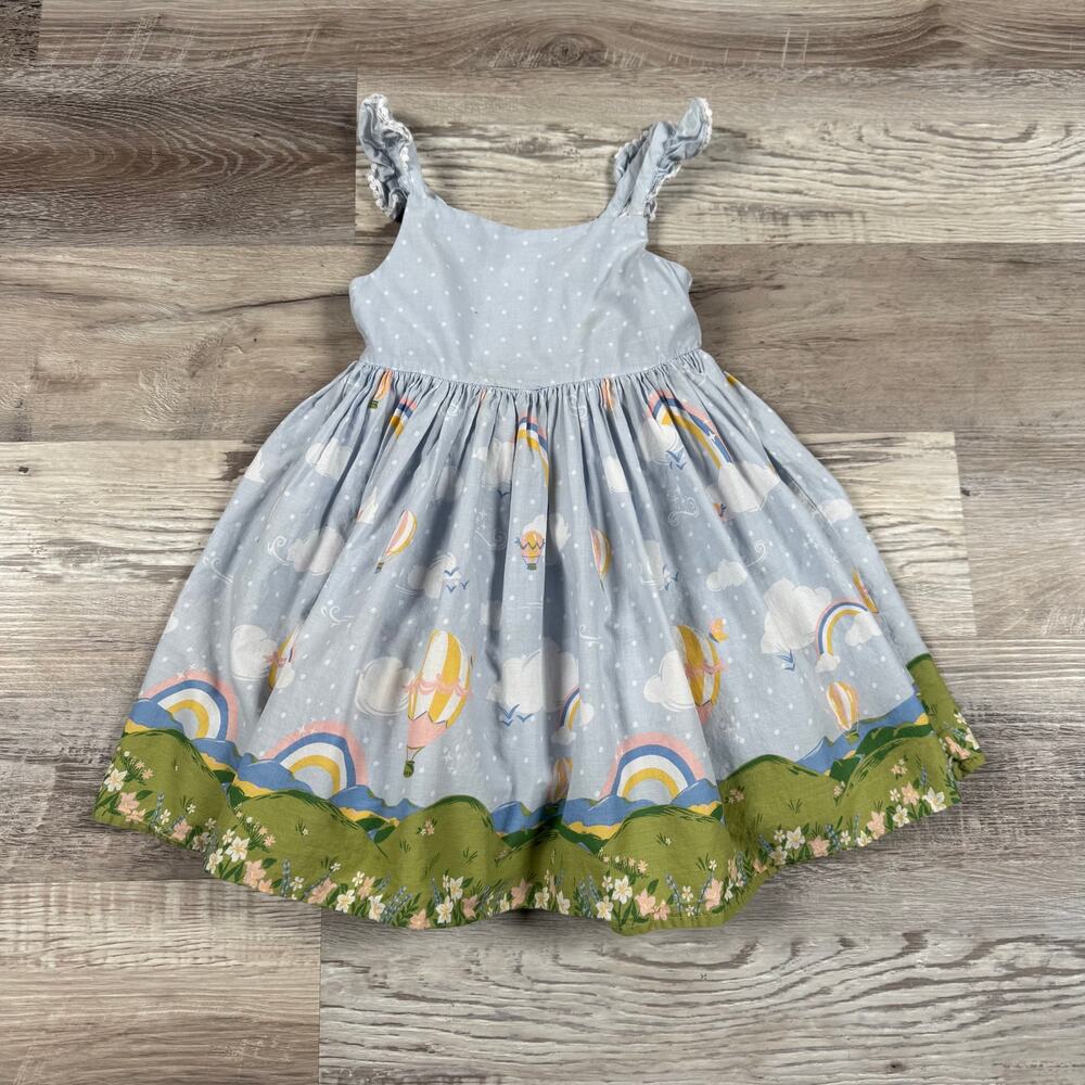 Cynthia Rowley Girls Dress Blue Rainbow Balloon Cotton Cottagecore